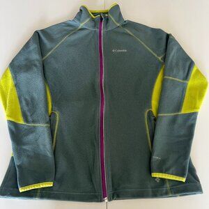 Columbia Jacket Womens XL Green Yellow Full Zip Omni-Heat Fleece Outdoor Hiking